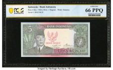 Indonesia Irian Barat, Bank Indonesia 5 Rupiah 1960 (ND 1963) Pick R3 PCGS Gem UNC 66PPQ. As Indonesia increased its territory after Dutch withdrawal ...