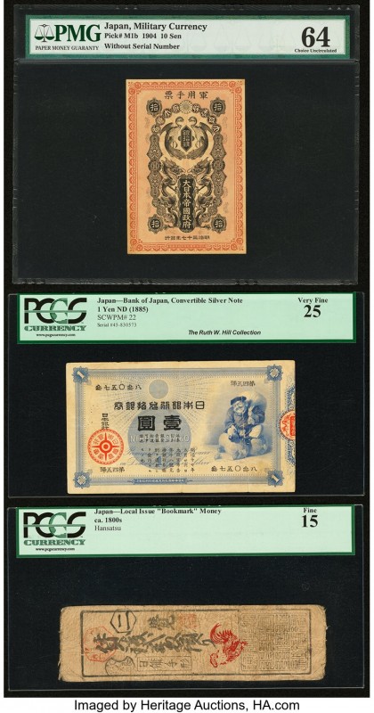 Japan Three Diverse Offerings 1800s-1904 PMG Choice Uncirculated 64; PCGS Very F...