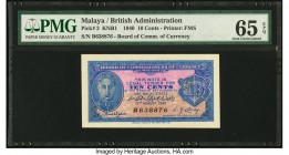 Malaya Board of Commissioners of Currency 10 Cents 15.8.1940 Pick 2 KNB1a PMG Gem Uncirculated 65 EPQ. Amazing, Gem Uncirculated grade is seen on this...