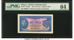 Malaya Board of Commissioners of Currency 10 Cents 15.8.1940 Pick 2 KNB1a PMG Choice Uncirculated 64. As England was barraged by German aerial fire, t...
