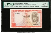 Malaysia Bank Negara 10 Ringgit ND (1976-81) Pick 15a KNB15a-c Serial Number 1 PMG Choice Uncirculated 64 EPQ. The first note for the D/97 prefix is s...