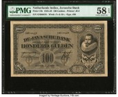 Netherlands Indies Javasche Bank 100 Gulden 19.1.1928 Pick 73b PMG Choice About Unc 58 EPQ. An intense portrait of J.P. Coen is seen on the front of t...