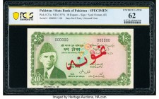 Pakistan State Bank of Pakistan 10 Rupees ND (1975) Pick 21as Specimen of Unissued Type PCGS UNC 62. An Osman Ali signed Specimen example featuring Mo...