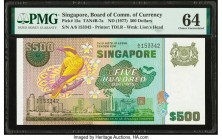 Singapore Board of Commissioners of Currency 500 Dollars ND (1977) Pick 15a TAN#B-7a PMG Choice Uncirculated 64. High denomination Singaporean banknot...