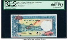 South Vietnam National Bank of Viet Nam 500 Dong ND (1962) Pick 6As2 Specimen PCGS Gem New 66PPQ. This rare, highest denomination type was short lived...