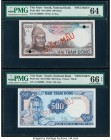 South Vietnam National Bank of Viet Nam 200; 500 Dong ND (1966) Pick 20s2; 23s Specimen Pair PMG Choice Uncirculated 64; Gem Uncirculated 66 EPQ. Afte...
