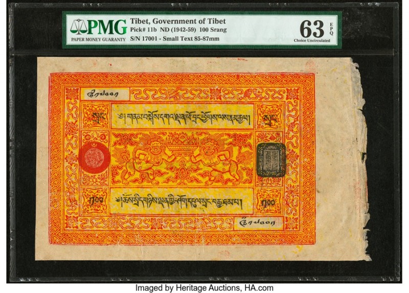 Tibet Government of Tibet 100 Srang ND (1942-59) Pick 11b PMG Choice Uncirculate...