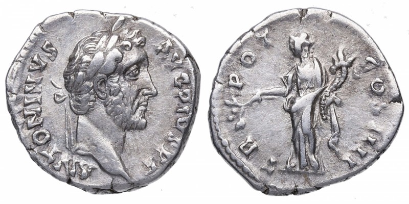 145-161 dC. Antonino Pío. Roma. Denario. Ag. ANTONINVS-AVG PIVS P P, cabeza laur...
