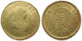 1771. Carlos III (1759-1788). Popayán. 2 escudos. J. Au. Muy rara así. Bellísima. Brillo original. SC. Est.3000.