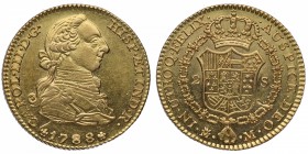 1788. Carlos III (1759-1788). Madrid. 2 escudos. M. Au. Bella. Pleno brillo original. Rayita en anverso. SC. Est.600.