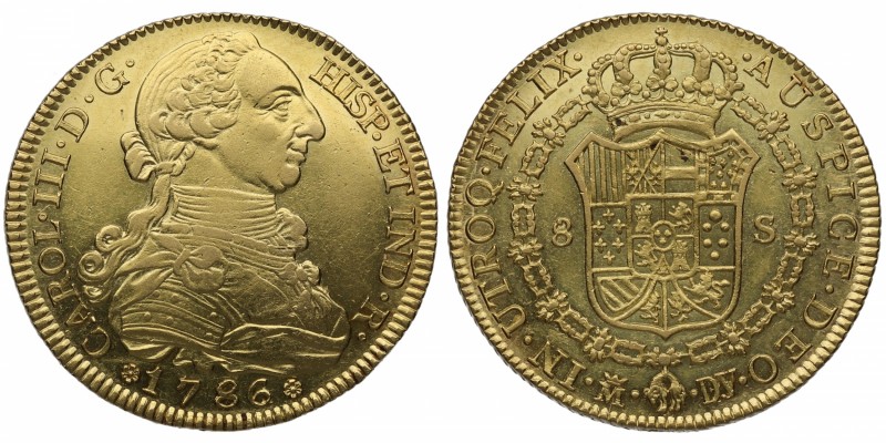 1786/74. Carlos III (1759-1788). Madrid. 8 escudos. DV. Au. Bella. Brillo origin...