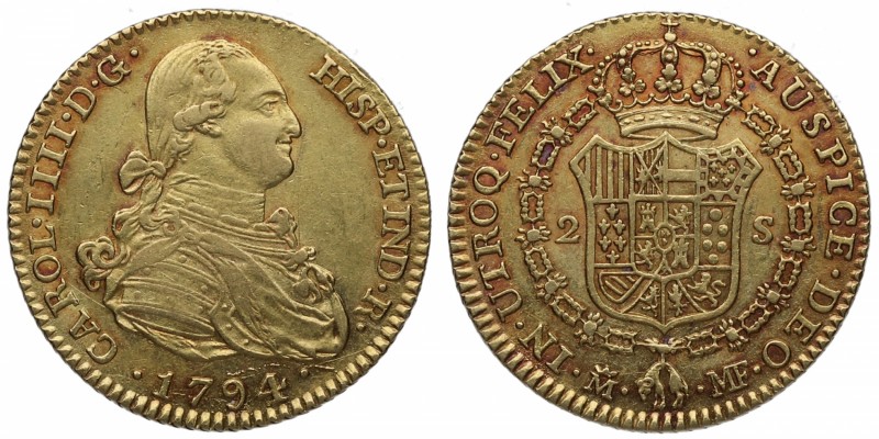 1794. Carlos IV (1788-1808). Madrid. 2 escudos. MF. Au. Muy bella. Brillo origin...