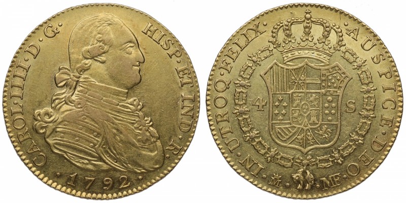 1792. Carlos IV (1788-1808). Madrid. 4 escudos. MF. Au. Muy bella. Brillo origin...