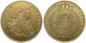 1792. Carlos IV (1788-1808). Madrid. 4 escudos. MF. Au. Muy bella. Brillo original. SC. Est.1100.