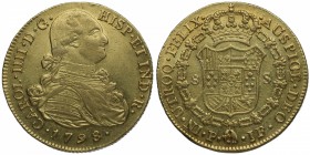 1798. Carlos IV (1788-1808). Popayán. 8 escudos. JF. Au. Atractiva. Brillo original. EBC. Est.1600.