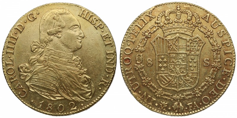 1802. Carlos IV (1788-1808). Madrid. 8 escudos. FA. Au. Bella. Brillo original. ...