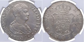 1808. Fernando VII (1808-1833). Sevilla. 8 reales. CN. Ag. Bella. Rara así. SC-. Est.800.