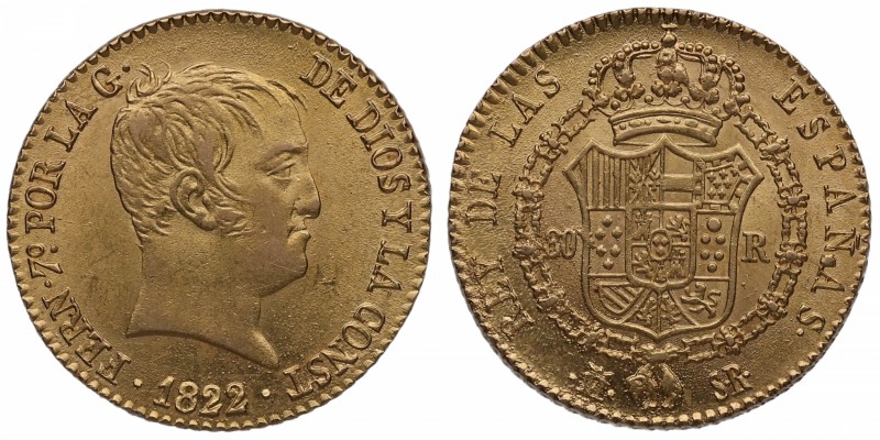 1822. Fernando VII (1808-1833). Madrid. 80 reales. Au. Muy bella. Brillo origina...