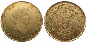 1820. Fernando VII (1808-1833). Madrid. 8 escudos. GJ. Au. Rayita en anverso. Bella. Brillo original. (SC-). Est.1800.