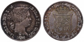 1866. Isabel II (1833-1868). Madrid. 40 céntimos de escudo. Ag. Pátina, pero bellísima. SC. Est.200.