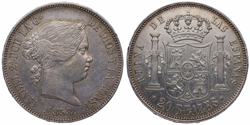 1858. Isabel II (1833-1868). Madrid. 20 reales. Ag. Atractiva. EBC+ / EBC. Est.3...