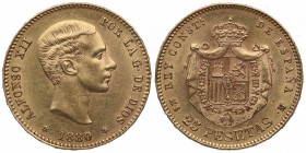 1880*80. Alfonso XII (1874-1885). Madrid. 25 pesetas. Au. SC. Est.400.