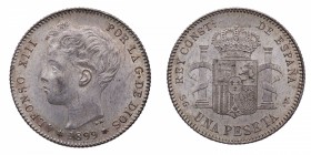1899. Alfonso XIII (1886-1931). Madrid. 1 peseta. Madrid. Ag. EBC. Est.60.