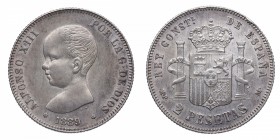 1889. Alfonso XIII (1886-1931). Madrid. 2 pesetas. Madrid. Ag. EBC. Est.90.