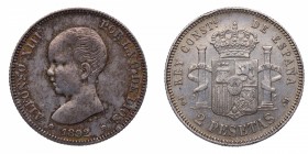 1892. Alfonso XIII (1874-1885). Madrid. 2 pesetas. Madrid. Ag. EBC. Est.140.