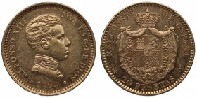 1904*04. Alfonso XIII (1886-1931). Madrid. 20 pesetas. SMV. Au. Rara. Brillo original. Insignificantes marquitas en anverso. EBC+ / SC-. Est.3750.