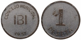 1937. Guerra Civil (1936-1939). Ibi (Alicante). 1 peseta. CuNi. Escasa. EBC. Est.130.