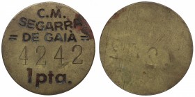 1937. Guerra Civil (1936-1939). Segarra de Gaià. 1 peseta. CuNi. Unifaz. Latón. Escasa. EBC. Est.150.