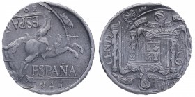 1945. Franco (1939-1975). Madrid. 5 céntimos. Al. ERROR doble acuñación. Escasa. EBC. Est.60.