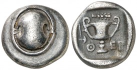 (425-375 a.C.). Beocia. Tebas. Hemidracma. (S. 2385 var) (CNG. IV, 1348 var). 2,53 g. MBC.