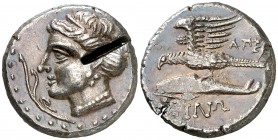 (330-300 a.C.). Paflagonia. Sinope. Dracma. (S. 3692 var) (CNG. VII, 391 var). 5,89 g. Pátina. Golpe de cizalla en anverso. (EBC-).