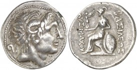Reino de Tracia. Lisímaco (323-281 a.C.). Tetradracma forrada. (S. 6814 var) (CNG. III, 1750 var). 15,35 g. MBC+/MBC.