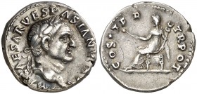 (70 d.C.). Vespasiano. Denario. (Spink 2285) (S. 94h) (RIC. 29). 3,21 g. EBC-.