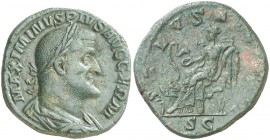 (236-238 d.C.). Maximino I. Sestercio. (Spink 8338) (Co. 92) (RIC. 85). 18,28 g. Pátina verde. MBC+/MBC.