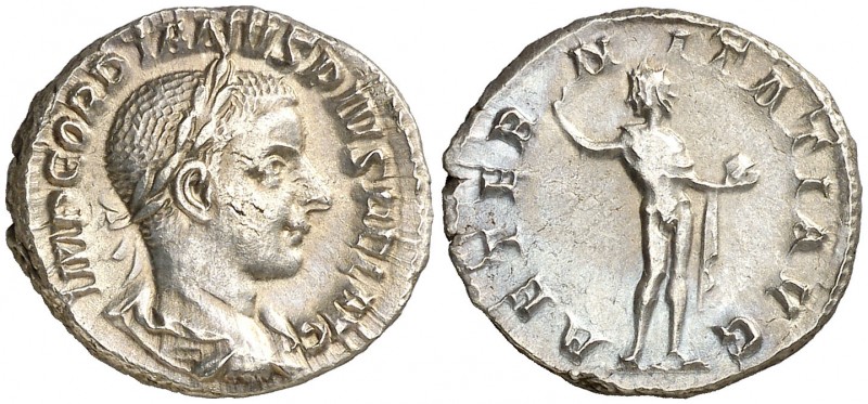 (241 d.C.). Gordiano III. Denario. (Spink 8672) (S. 39) (RIC. 111). 3,34 g. MBC+...
