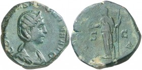(256-260 d.C.). Salonina. Sestercio. (Spink 10679) (Co. 62) (RIC. 46). 21,63 g. Pátina verde. Rara. MBC+/MBC.