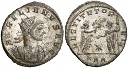 (274-275 d.C.). Aureliano. Antoniniano. (Spink 11592 var) (Co. 198) (RIC. 290). 3,74 g. Plateado original íntegro. EBC.