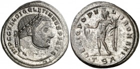 (300-301 d.C.). Diocleciano. Tesalónica. Follis. (Spink 12784) (Co. 106) (RIC. 21a). 10,72 g. Restos del plateado original. EBC.
