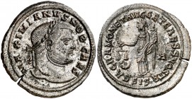(303 d.C.). Galerio Maximiano. Siscia. Follis. (Spink 14409) (Co. 188) (RIC. 141b). 9,58 g. Grieta. EBC.