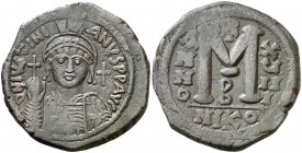 (544-545 d.C.). Justiniano I. Nicomedia. Follis. (Ratto 593 var) (S. 201). 21,17 g. MBC.