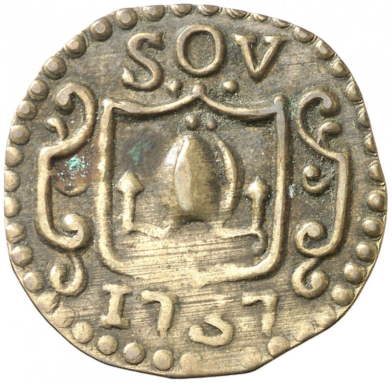 1737. Barcelona. Sant Sever. Pellofa. (Cru.L. 1298). 0,85 g. Latón. Valor: sou. ...