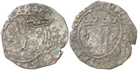 (1564). Felipe II. Jamaica. 2 maravedís. (AC. 24). 3,69 g. Resello "llave" (De Mey 830) sobre 4 maravedís de Santo Domingo de Juana y Carlos. BC+.