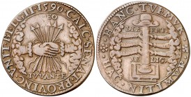 1590. Felipe II. Dordrecht. Elección de Mauricio de Nassau a la jefatura de las seis provincias unidas. Jetón. (D. 3256). 5,75 g. MBC+.