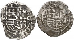 s/d. Felipe II. México. O. 1 real. (AC. 224). 3,23 g. Lote de 2 monedas, una con el ordinal del rey visible. BC/BC+.