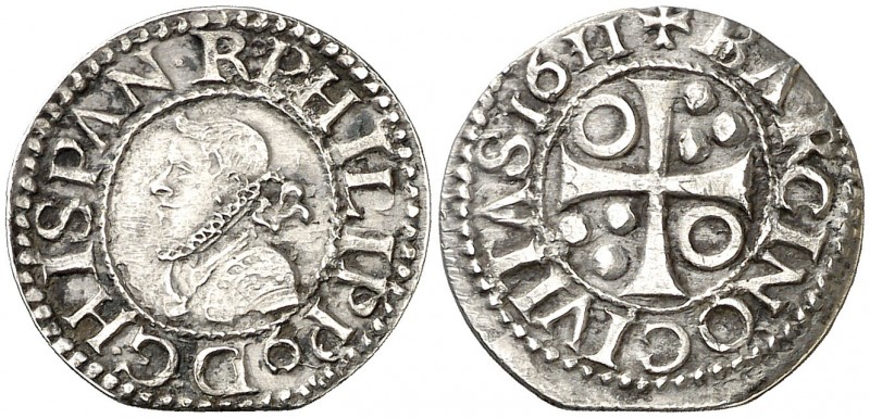 1611. Felipe III. Barcelona. 1/2 croat. (AC. 374) (Cru.C.G. 4342). 1,49 g. Letra...