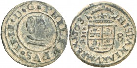1663. Felipe IV. Cuenca. CA. 8 maravedís. (AC. 331). 2,21 g. MBC-/MBC.